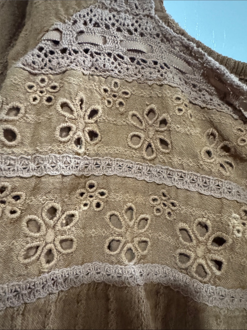 American Eagle Outfitters Brown Eyelet Lace-Up Peasant Top - Picture 7 of 8